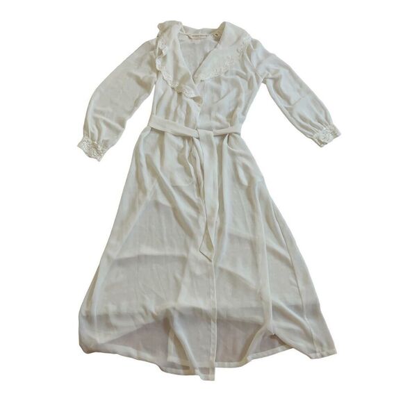 90’ Vintage Victoria's Secret Night Robe Sheer Chiffon  Lace V-neck & Cuff  Size - Picture 3 of 9